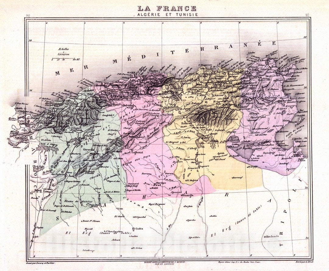 Historic Map : 1881 La France - Algerie et Tunisie : Vintage Wall Art
