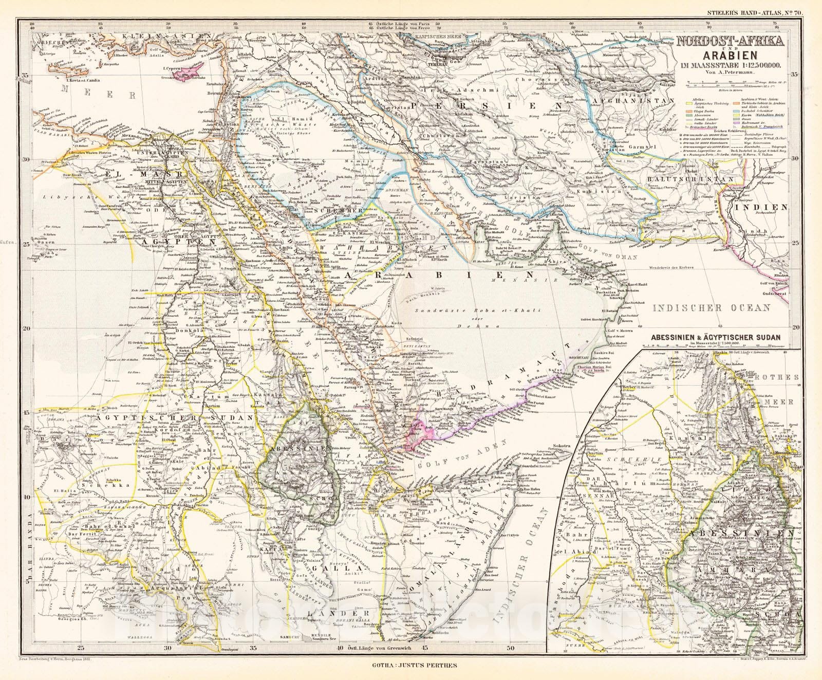 Historic Map : 1881 Nordost-Afrika und Arabien : Vintage Wall Art