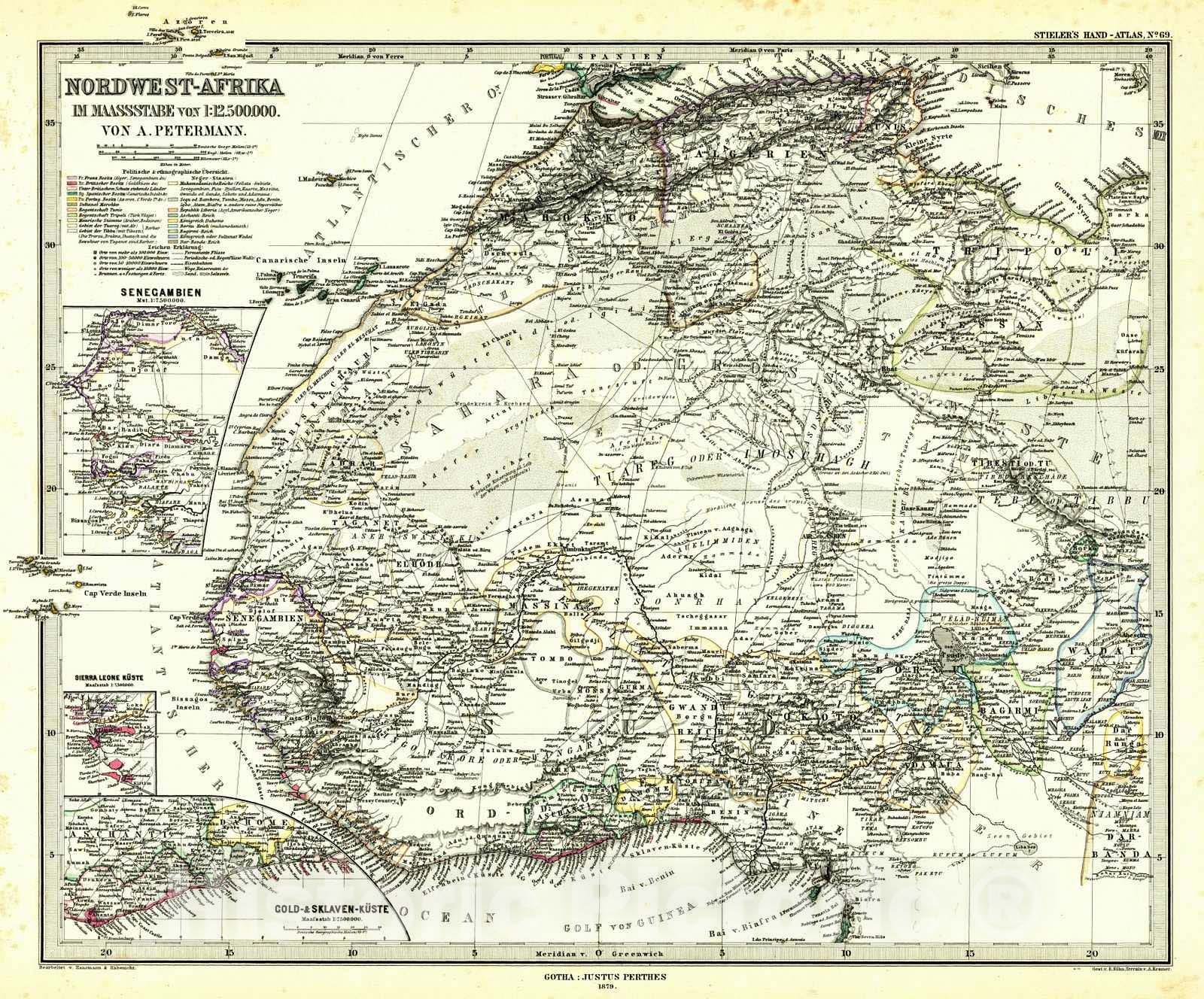 Historic Map : 1881 Nordwest-Afrika : Vintage Wall Art