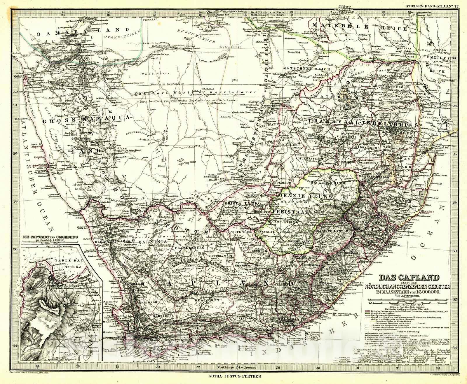 Historic Map : 1881 Das Capland : Vintage Wall Art