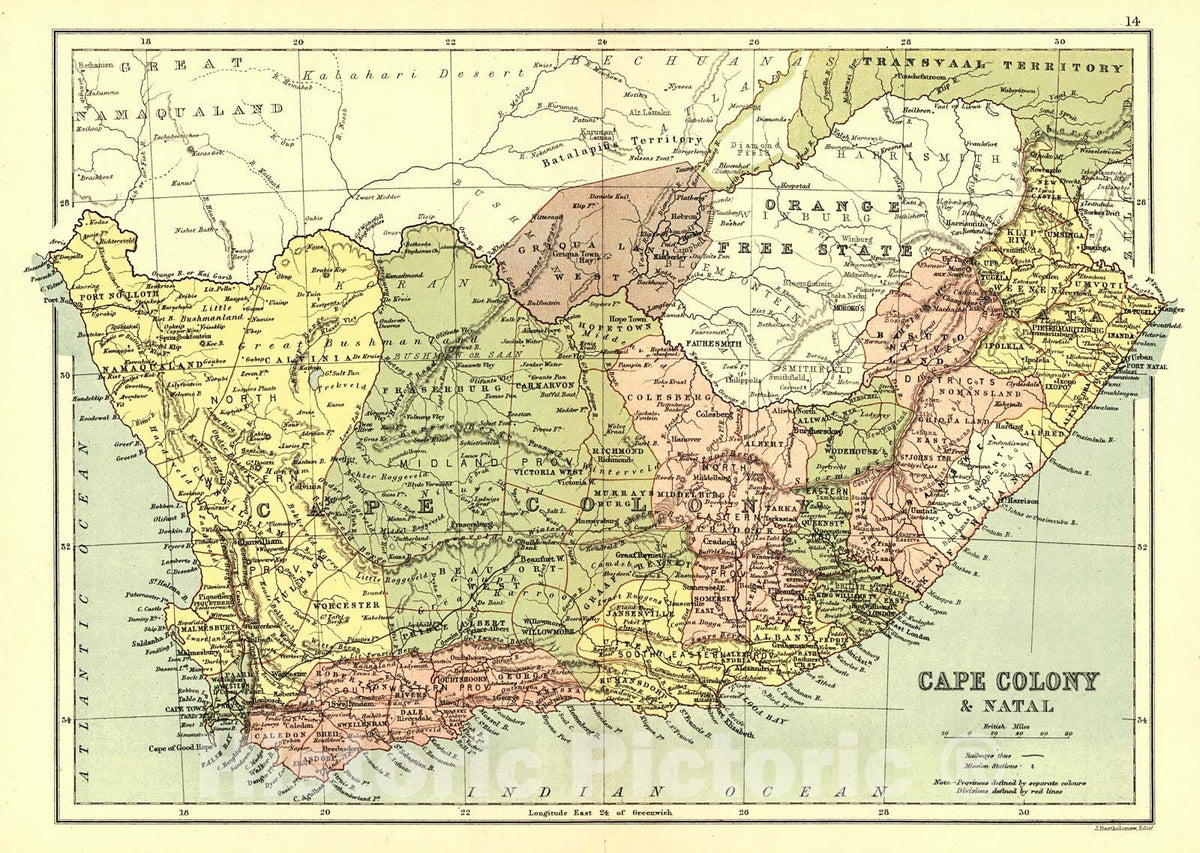 Historic Map : 1883 Cape Colony and Natal : Vintage Wall Art
