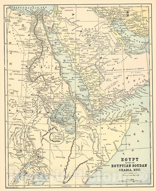Historic Map : 1892 Egypt Showing the Egyptian Soudan, Arabia, Ect. : Vintage Wall Art