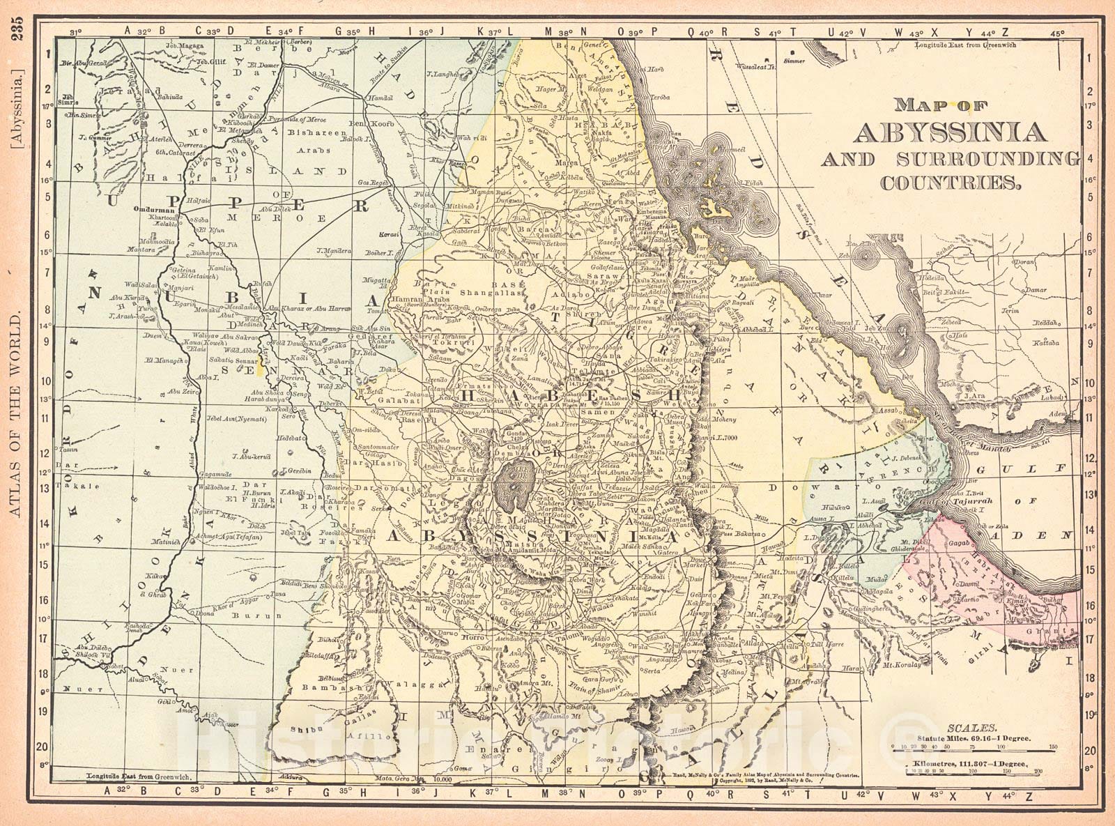 Historic Map : 1893 Map of Abyssinia and Surrounding Countries : Vintage Wall Art