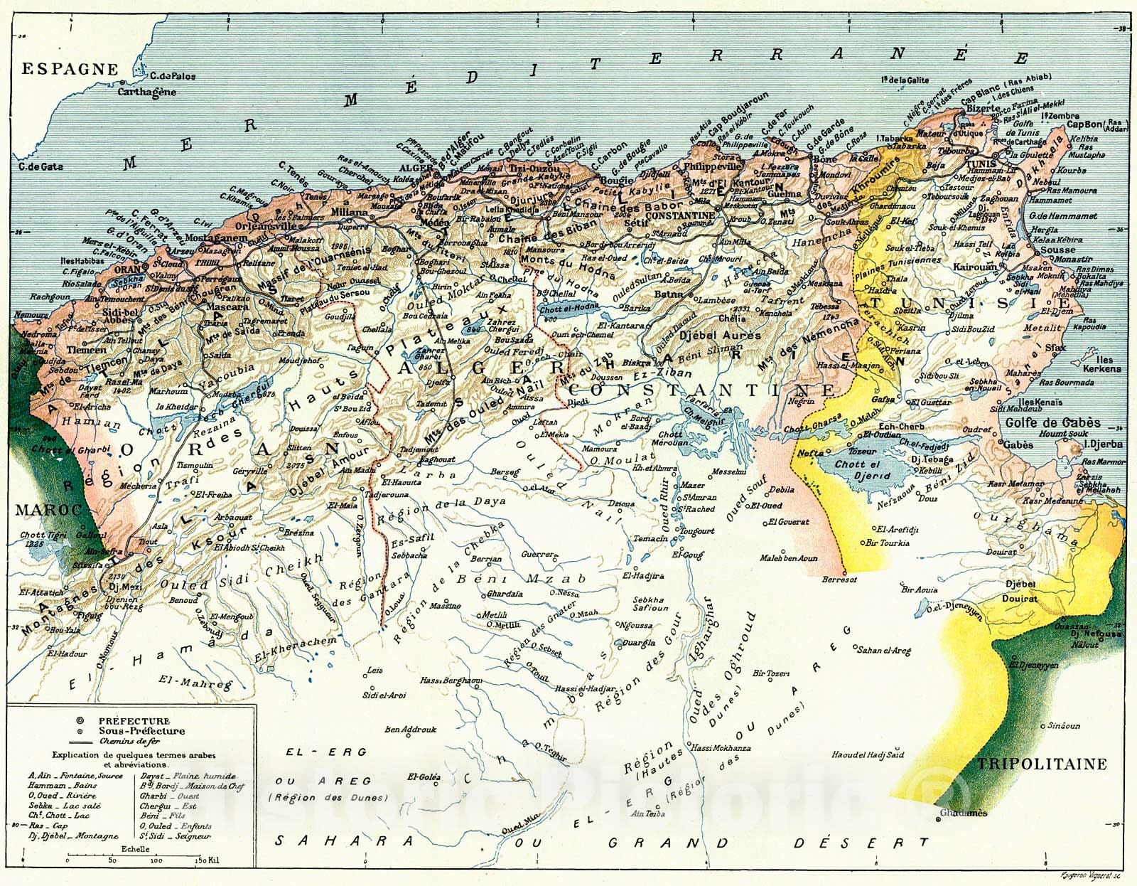 Historic Map : 1895 Algerie et Tunisie : Vintage Wall Art