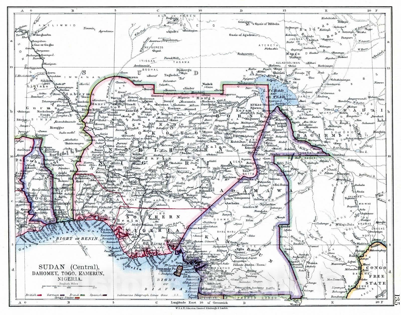 Historic Map : 1901 Sudan (Central), Dahomey, Togo, Kamerun, Nigeria : Vintage Wall Art