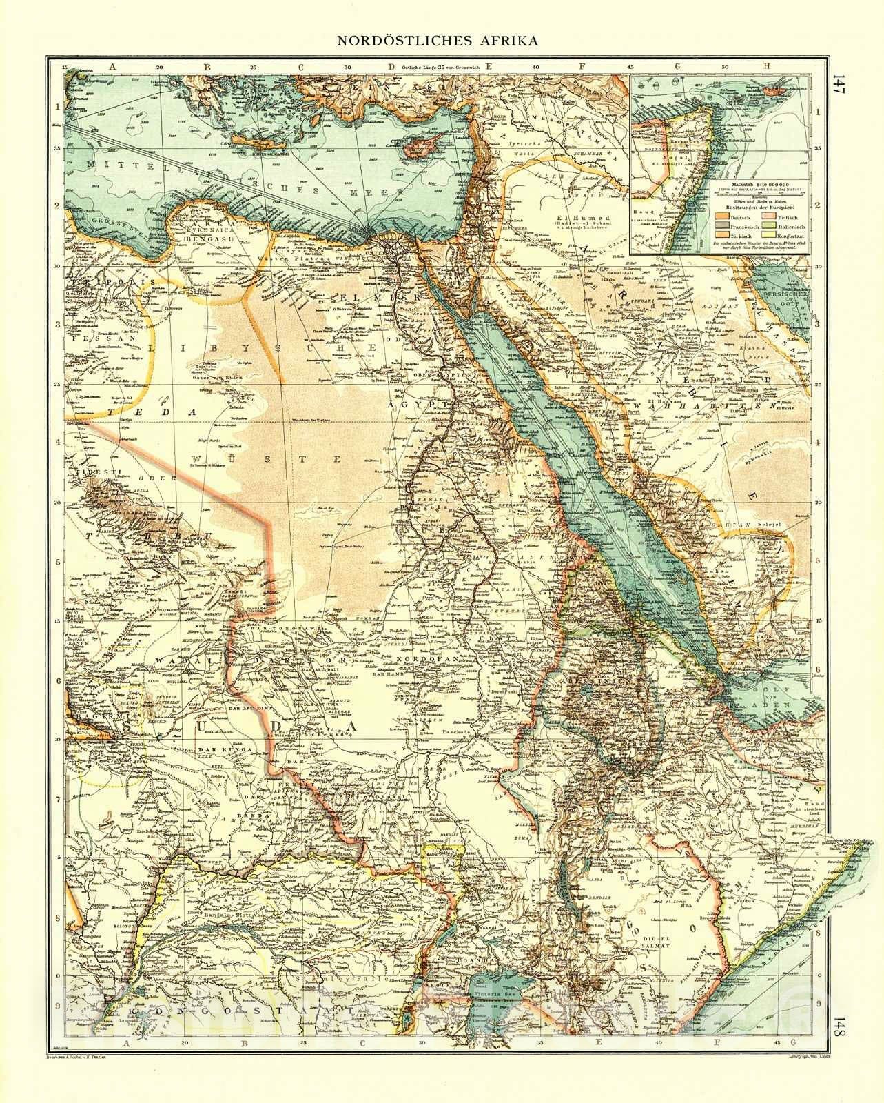 Historic Map : 1904 NordOstliches Afrika : Vintage Wall Art