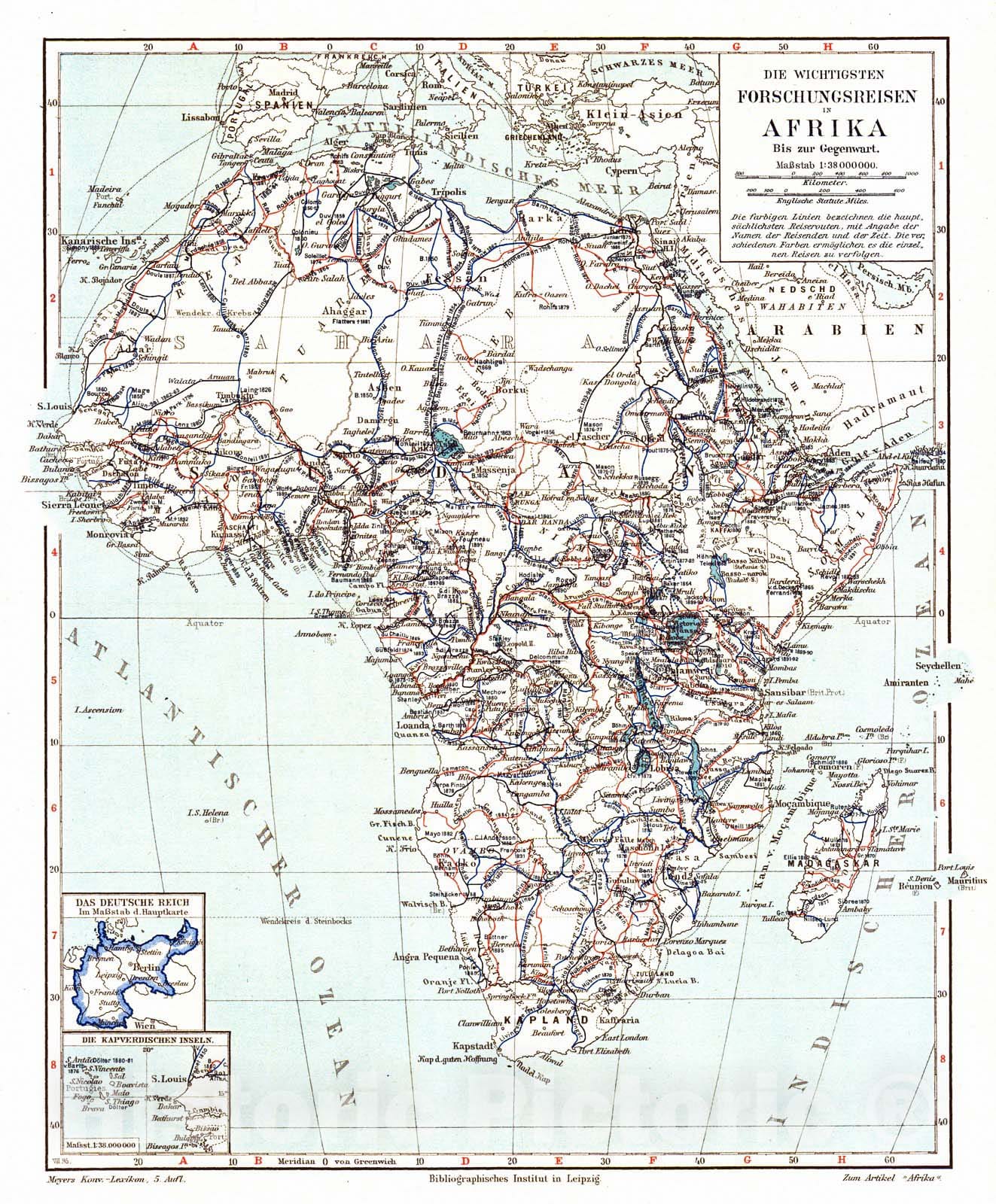 Historic Map : 1906 Die Wichtigsten Forchungsreisen in Afrika Bis zur Gegenwart : Vintage Wall Art