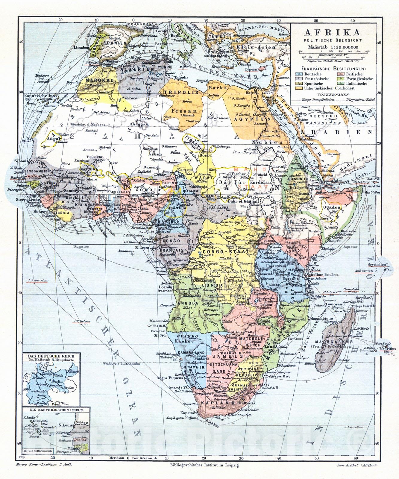 Historic Map : 1906 Afrika Politische Ubersicht : Vintage Wall Art