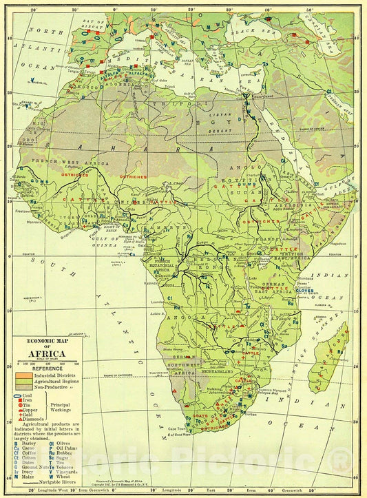 Historic Map : 1917 Economic Map of Africa : Vintage Wall Art