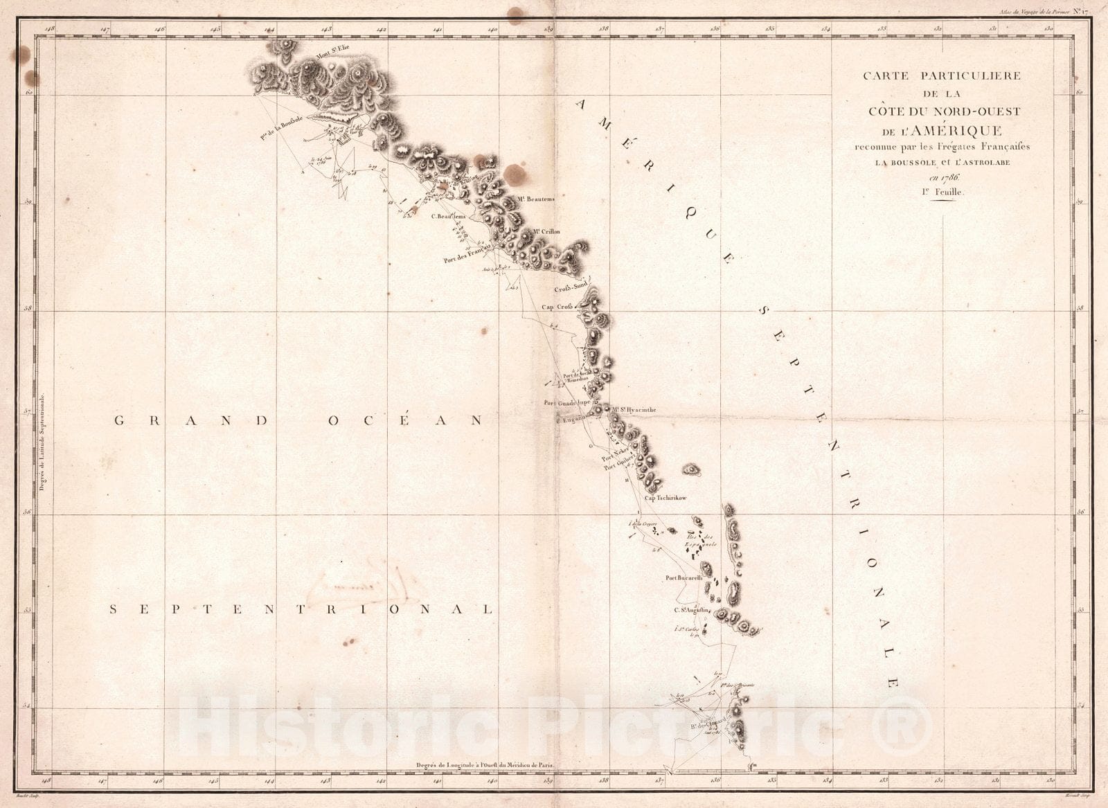 Historic Map : 1786 Carte Particuliere De La C&ocirc;te DU Nord - Ouest De L'Am&eacute;rique : Vintage Wall Art
