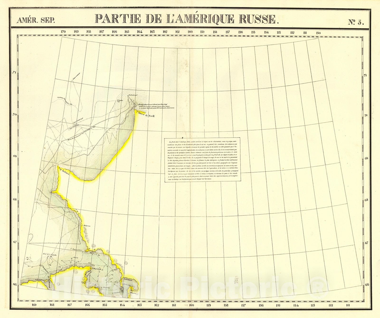 Historic Map : 1827 Amer. Sep. Partie de L'Ameriqu Russe. No. 5. (Alaska Coast from Chicmarief Bay to Cook's Glacier) : Vintage Wall Art