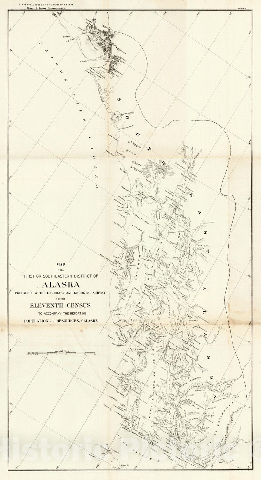 Historic Map : 1890 Map of the first or Southeastern District of Alaska : Vintage Wall Art