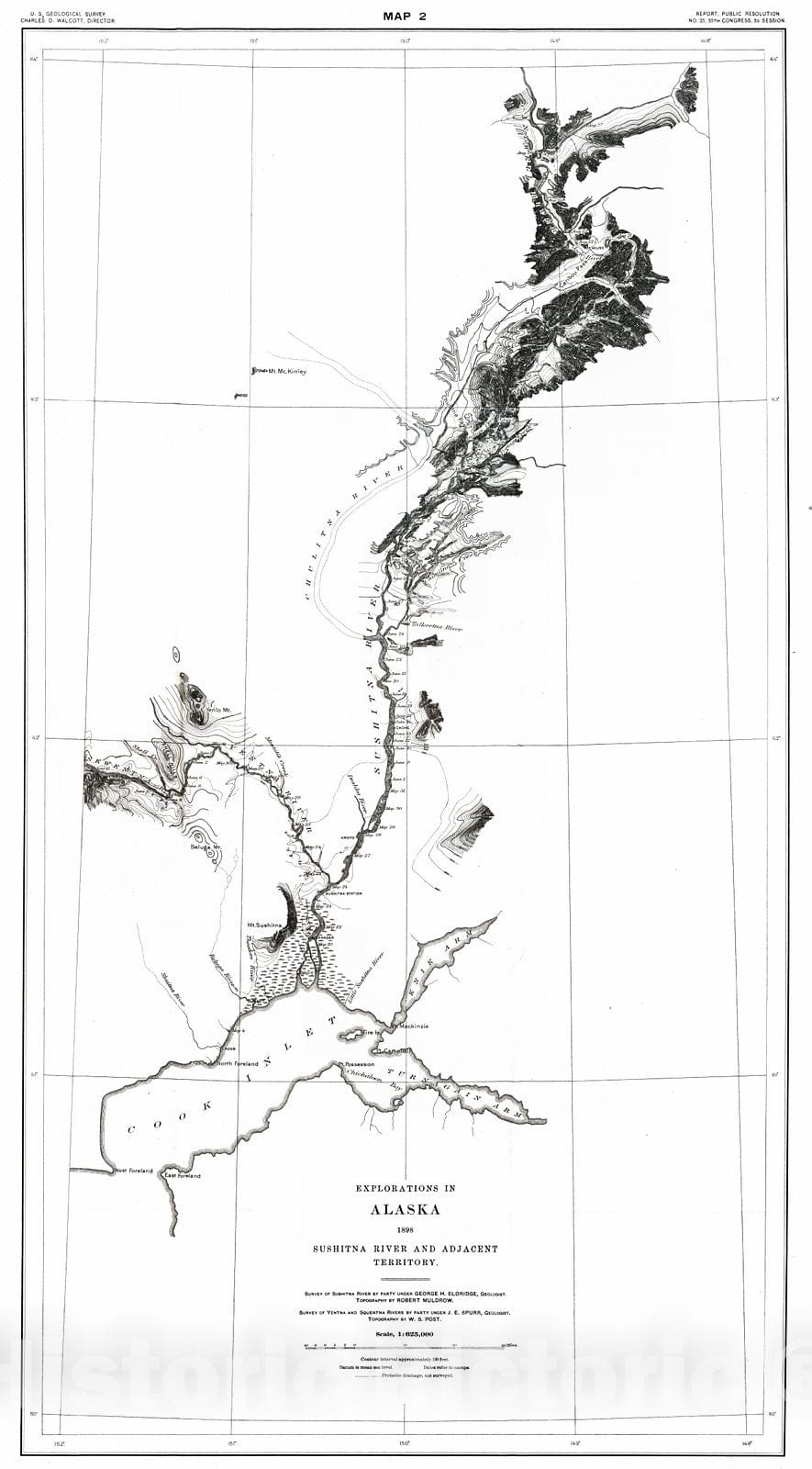 Historic Map : 1898 Map 2: Explorations in Alaska, 1898, Sushitna River and Adjacent Territory : Vintage Wall Art