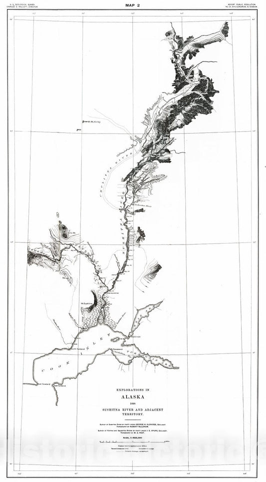 Historic Map : 1898 Map 2: Explorations in Alaska, 1898, Sushitna River and Adjacent Territory : Vintage Wall Art