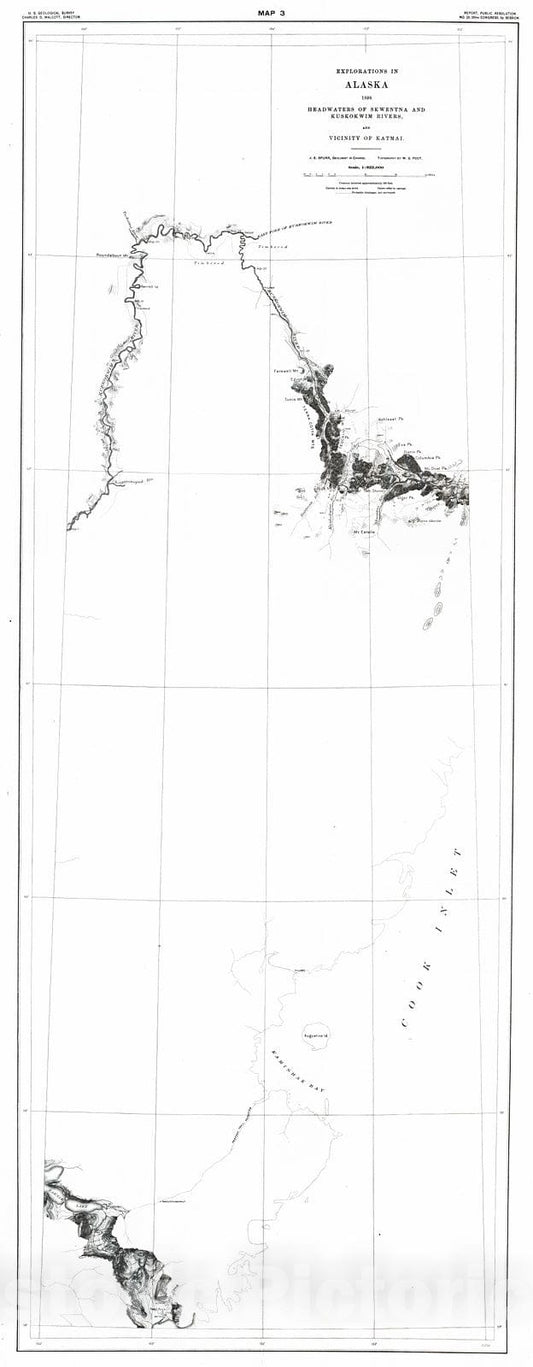 Historic Map : 1898 Map 3: Explorations in Alaska, 1898, Headwaters of Skwentna and Kuskokwim Rivers and Vicinity of Katmai  : Vintage Wall Art