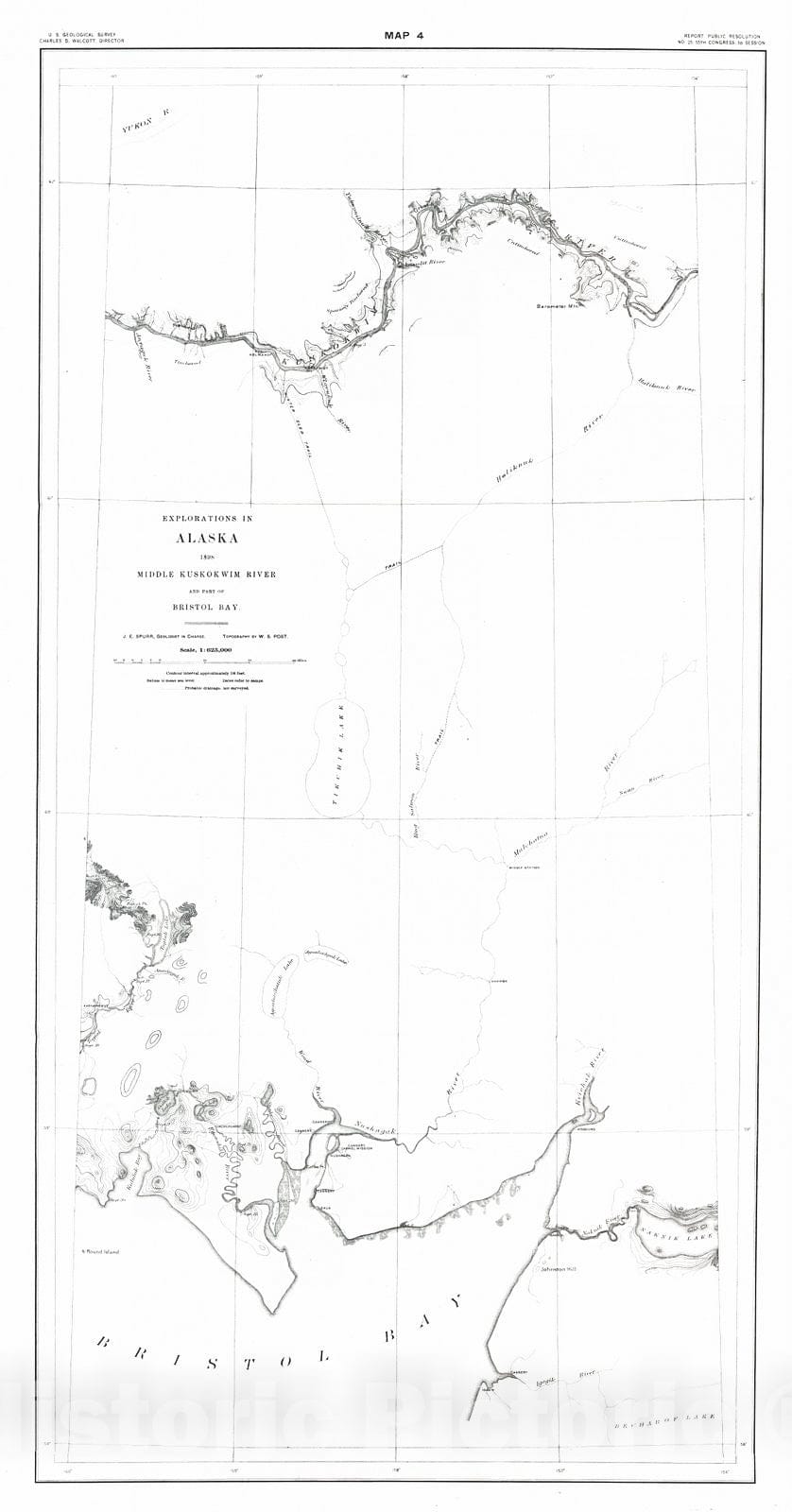 Historic Map : 1898 Map 4: Explorations in Alaska, 1898, Middle Kuskokwim River and Part of Bristol Bay : Vintage Wall Art