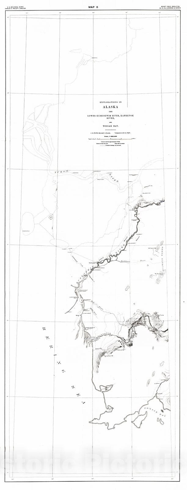 Historic Map : 1898 Map 5: Explorations in Alaska, 1898, Lower Kuskokwim River, Karektok River and Togiak Bay : Vintage Wall Art