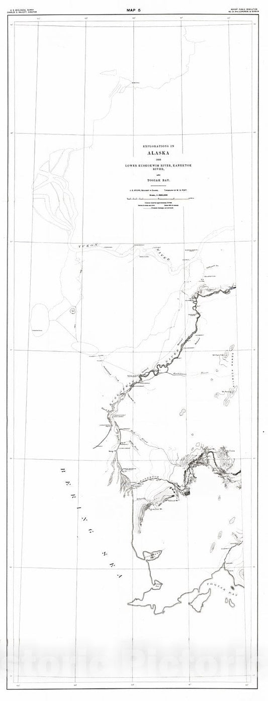 Historic Map : 1898 Map 5: Explorations in Alaska, 1898, Lower Kuskokwim River, Karektok River and Togiak Bay : Vintage Wall Art