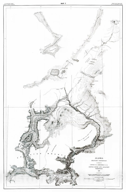Historic Map : 1898 Map 7: Alaska Military Expedition in charge of Captain W.R. Abercrombie, U.S.A., Copper River and Adjacent Territory, 1898 : Vintage Wall Art