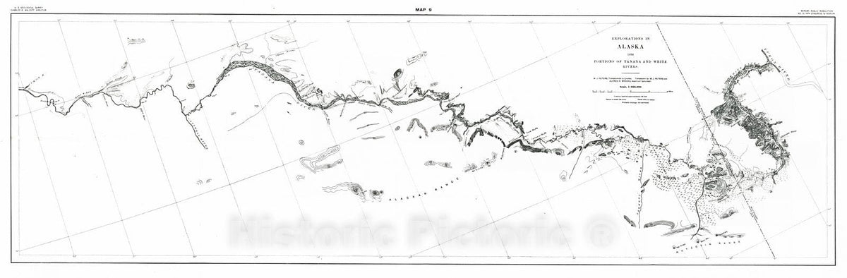 Historic Map : 1898 Map 9: Explorations of Alaska, 1898, Portions of Tanana and White Rivers : Vintage Wall Art