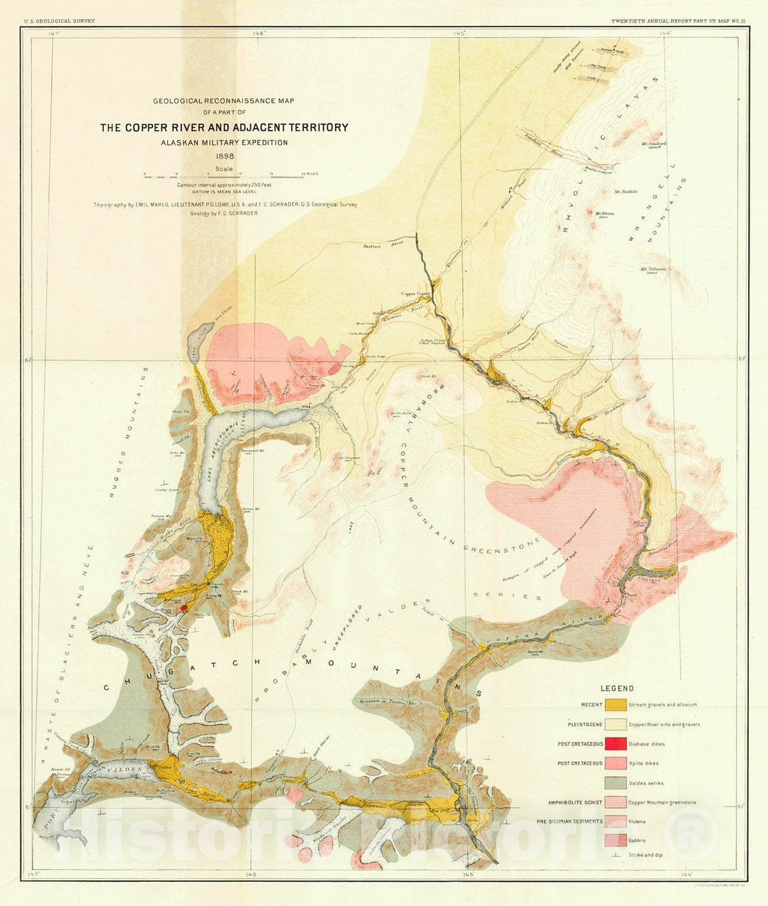 Historic Map : 1898 Geological Reconnaissance Map of a part of the Copper River and Adjacent Territory, Alaskan Military Expedition  : Vintage Wall Art