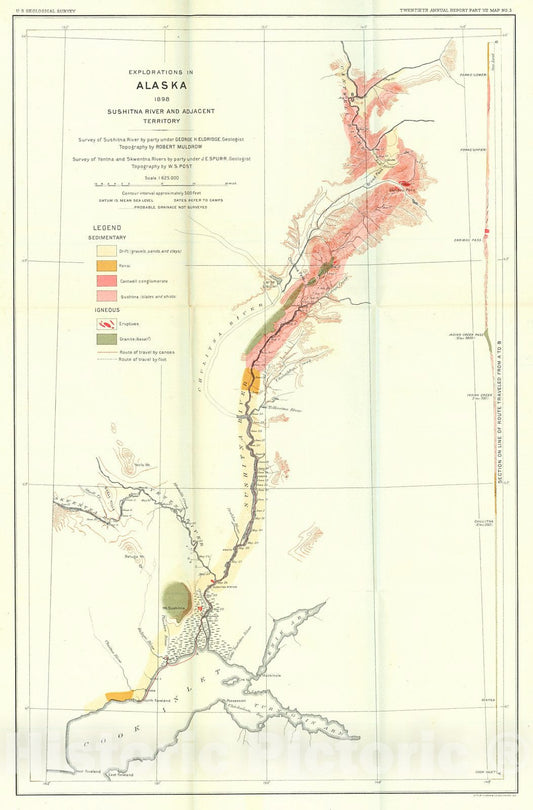 Historic Map : 1898 Exploration in Alaska, 1898, Sushitna River and Adjacent Territory : Vintage Wall Art