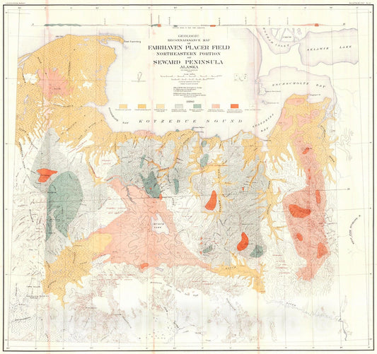 Historic Map : 1905 Geological Reconnaissance Map of northeastern portion of Seward Peninsula, Alaska : Vintage Wall Art