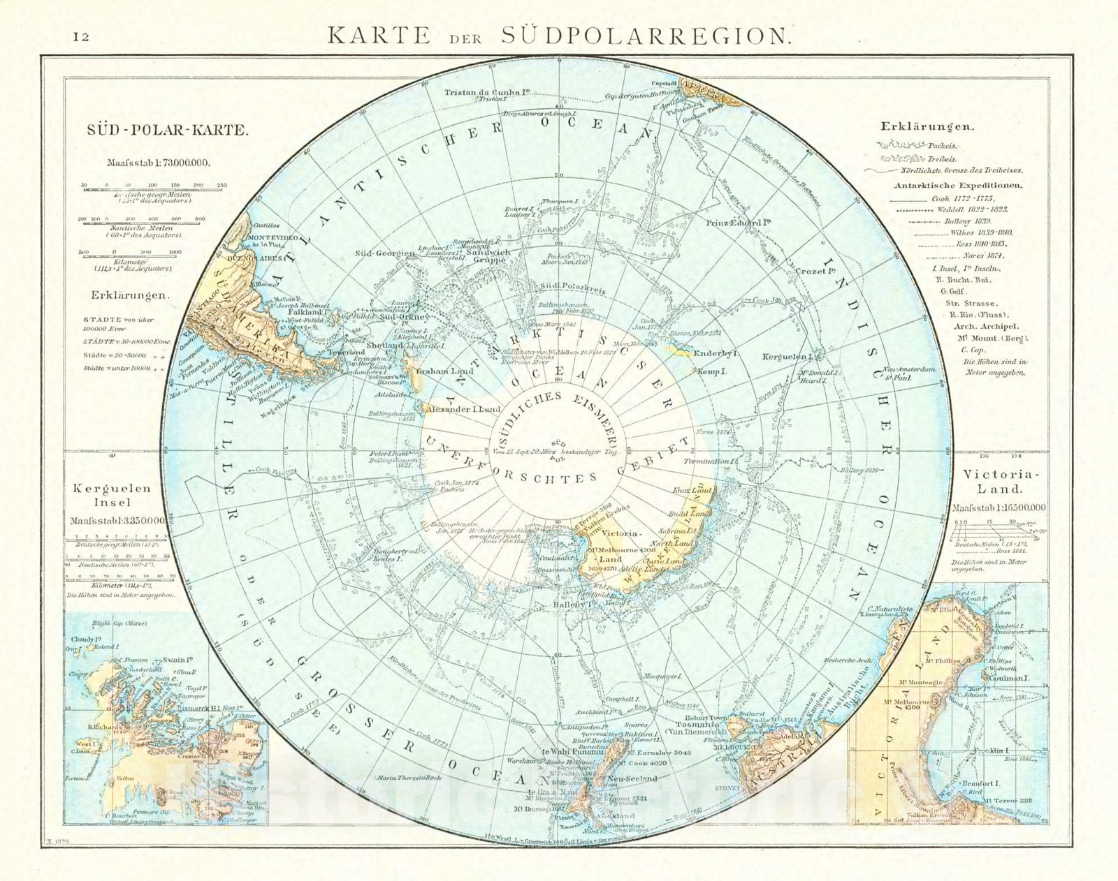 Historic Map : 1881 Karte der S&uuml;dpolarregion : Vintage Wall Art
