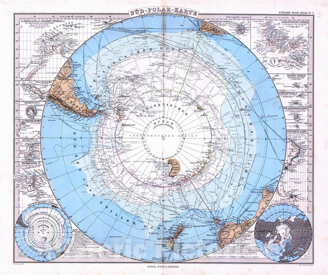 Historic Map : 1891 Sud Polar Karte : Vintage Wall Art