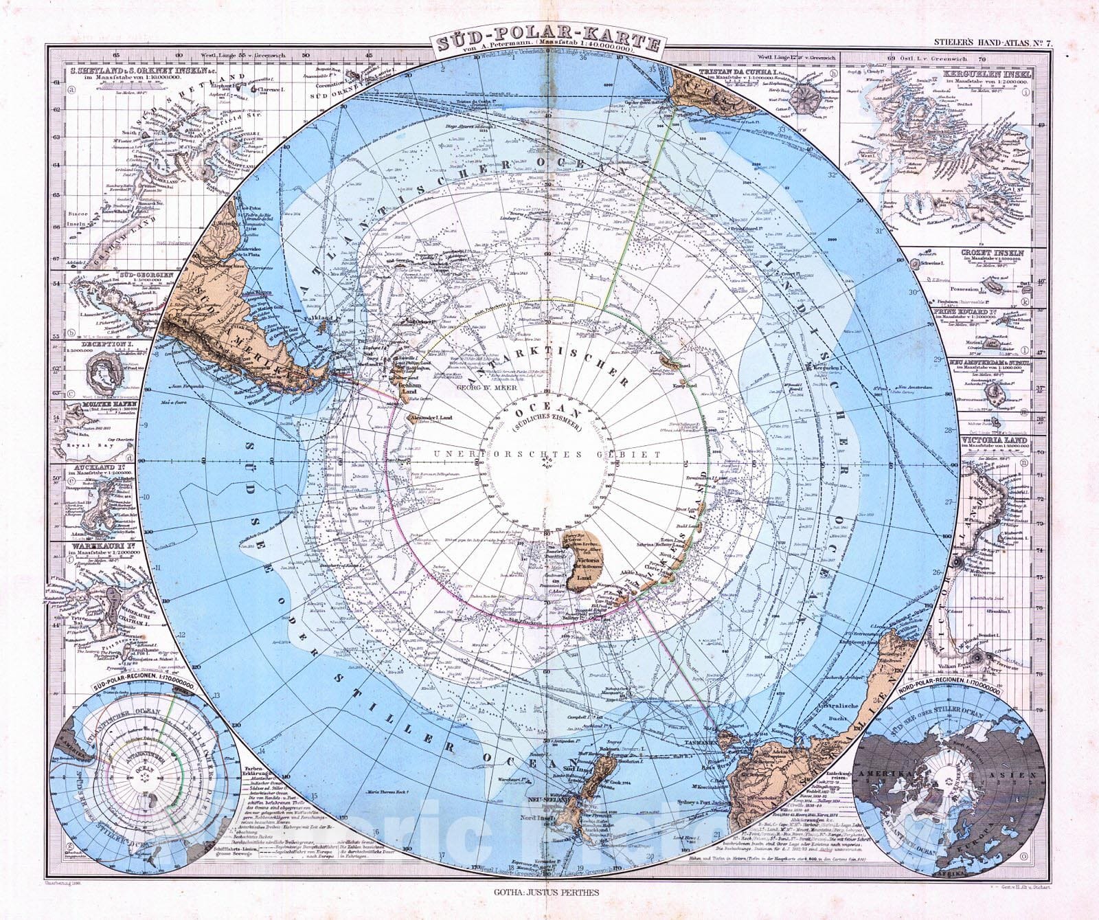 Historic Map : 1891 Sud Polar Karte : Vintage Wall Art