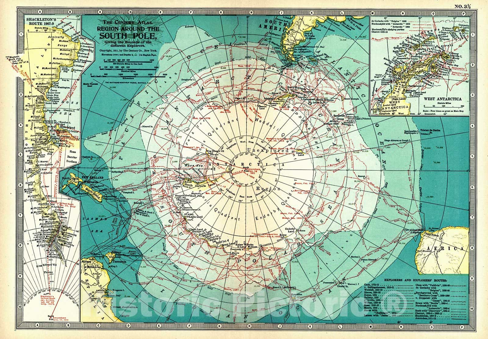 Historic Map : 1913 Regions around the South Pole : Vintage Wall Art