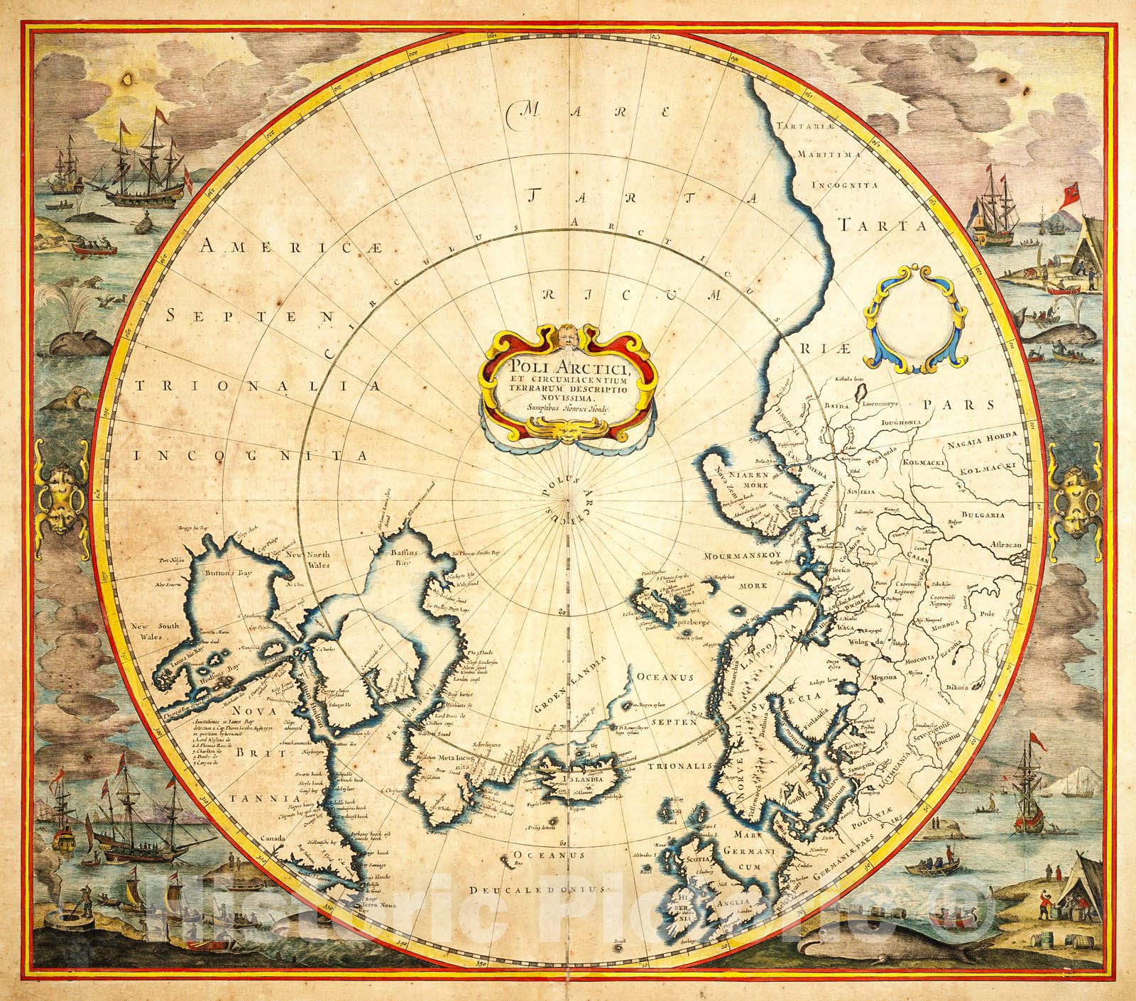 Historic Map : 1600 Poli Arctici, et circumiacentum terrarum descriptio novissima / sumptibus Henrici Hondij : Vintage Wall Art