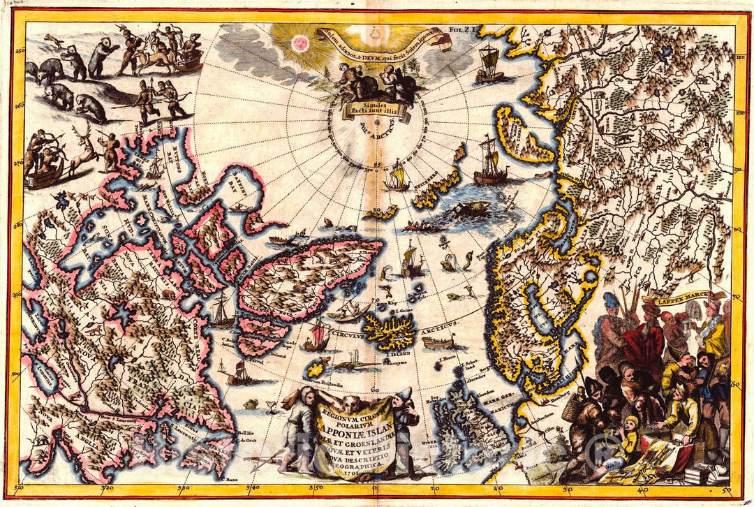 Historic Map : 1701 Regionum Circum Polarium Lapponiae Islandiae Groenlandiae Novae et Veteris Nova Descriptio Geographica : Vintage Wall Art