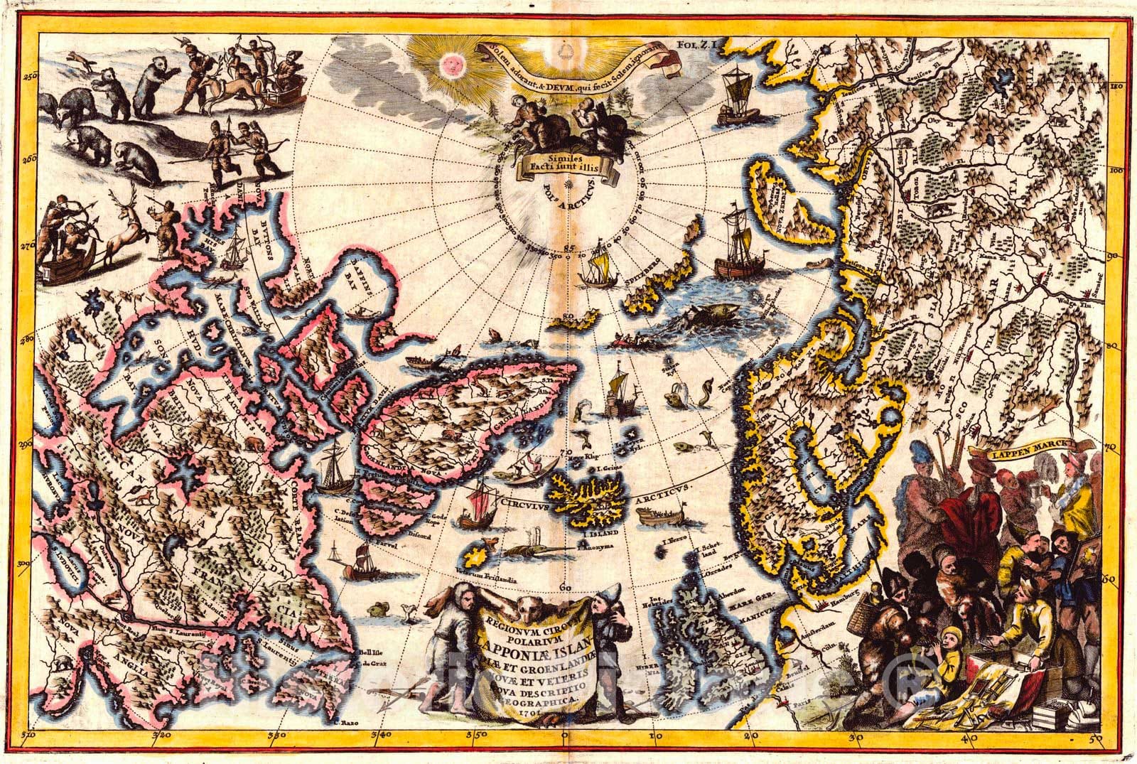 Historic Map : 1701 Regionum Circum Polarium Lapponiae Islandiae Groenlandiae Novae et Veteris Nova Descriptio Geographica : Vintage Wall Art
