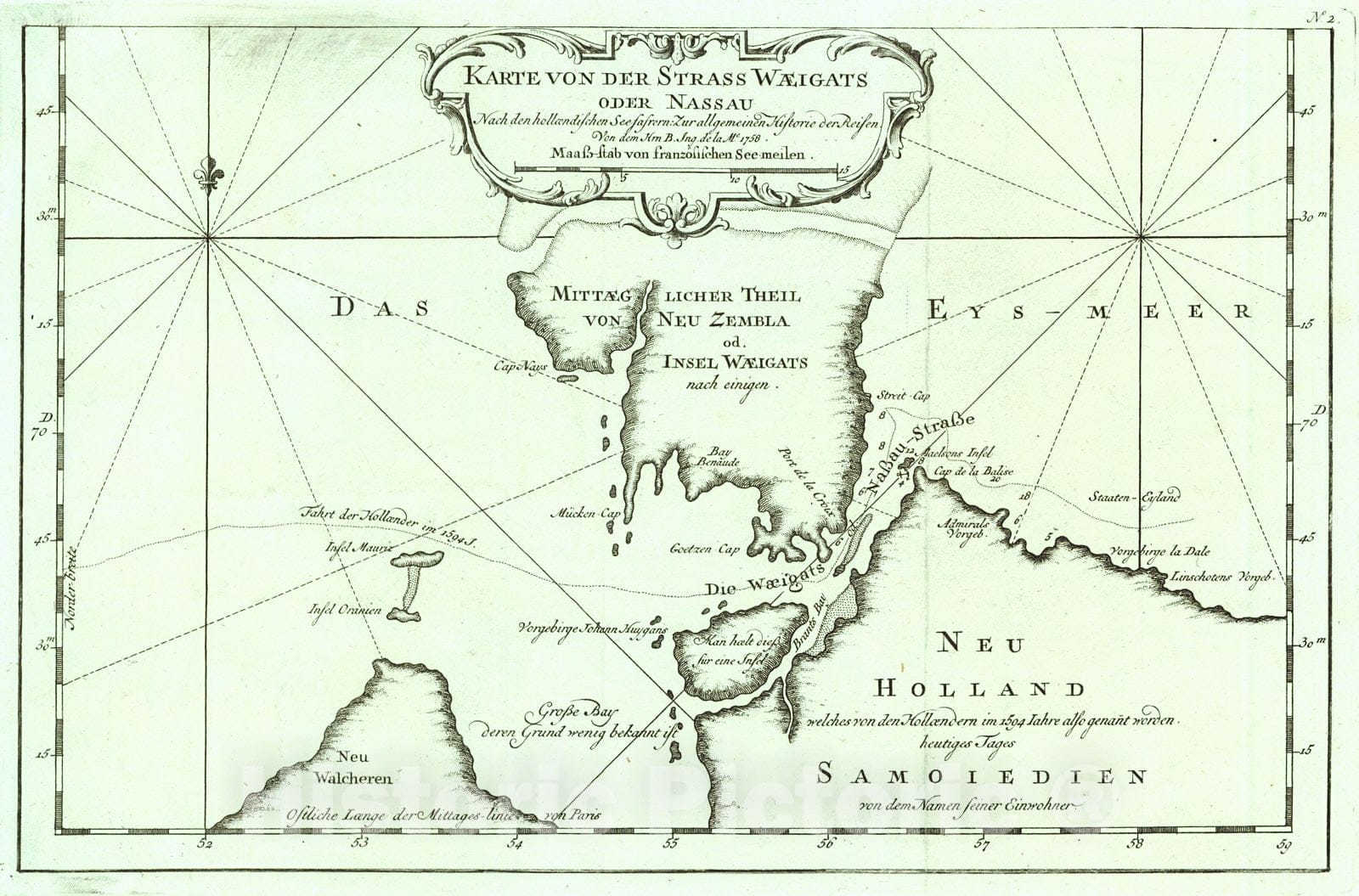 Historic Map : 1758 Karte von der Strass Waeigats oder Nassau (Arctic Russia) : Vintage Wall Art