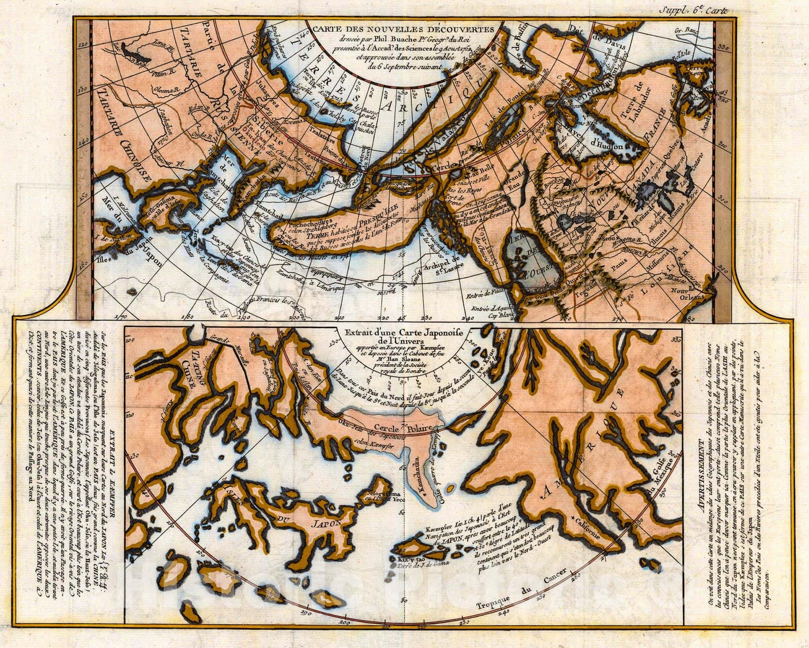 Historic Map : 1770 Carte des Nouvelles Decouvertes and Extrait d'une Carte Japanoife de l'Universe : Vintage Wall Art