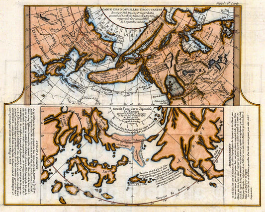 Historic Map : 1770 Carte des Nouvelles Decouvertes and Extrait d'une Carte Japanoife de l'Universe : Vintage Wall Art