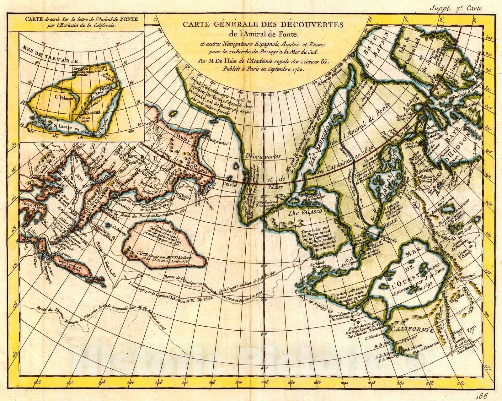 Historic Map : 1779 Carte G&eacute;n&eacute;rale Des D&eacute;couvertes de L'Amiral de Fonte : Vintage Wall Art
