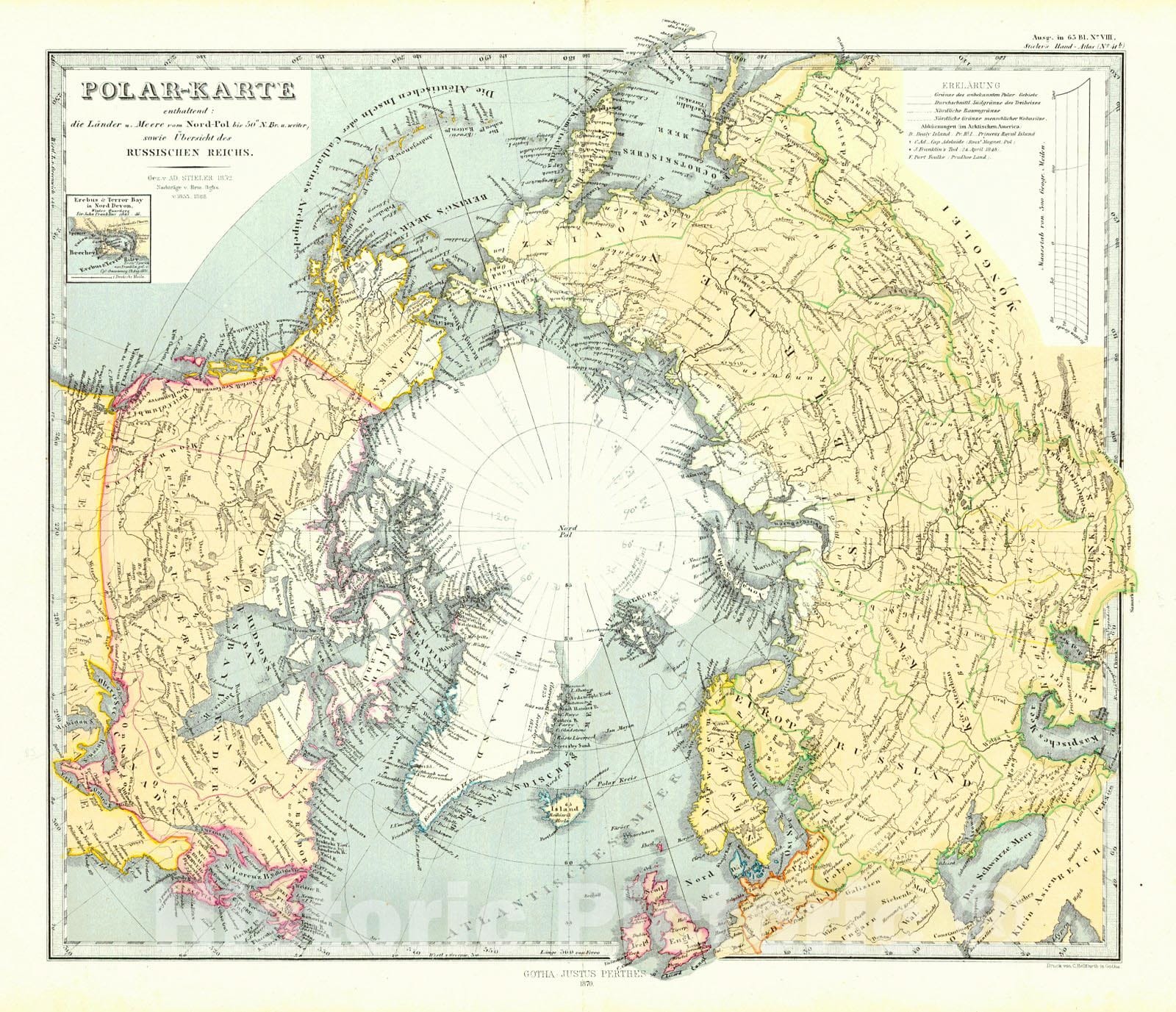 Historic Map : 1870 Polar-Karte : Vintage Wall Art