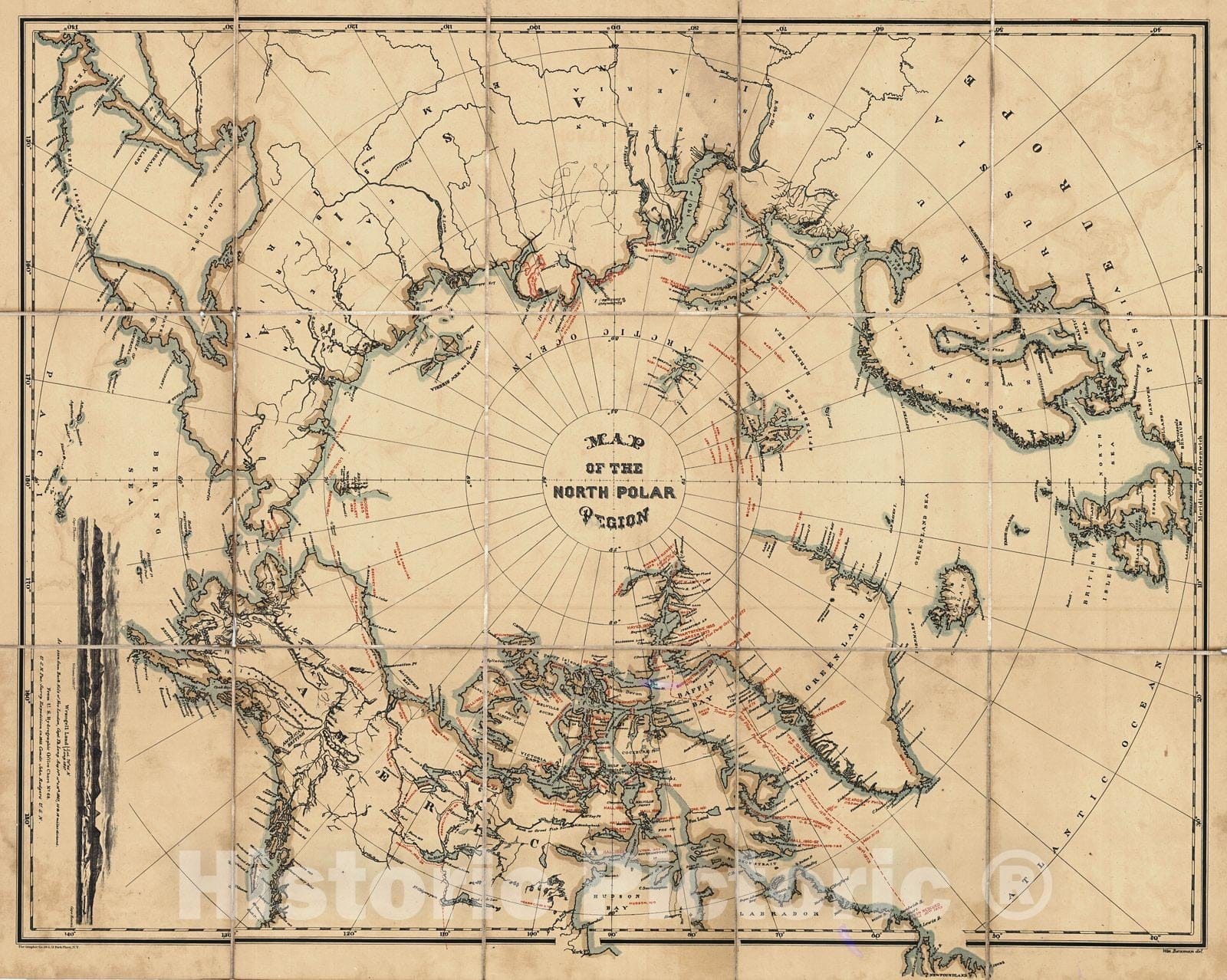 Historic Map : c.1878 Map of the North Polar Region : Vintage Wall Art