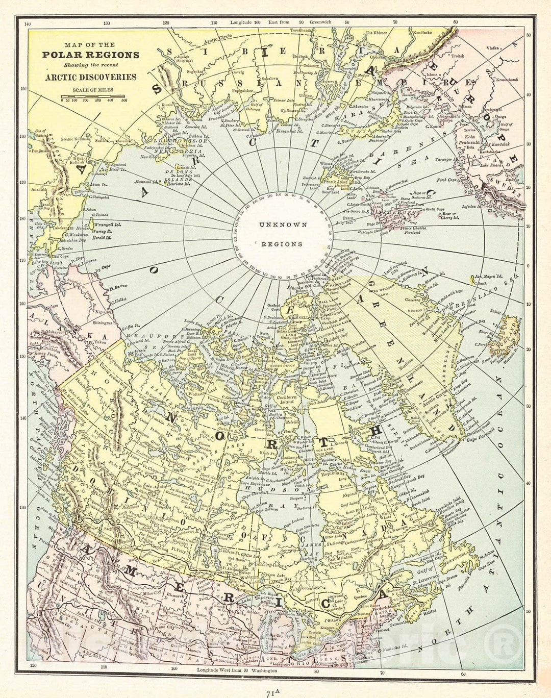 Historic Map : 1887 Map of the Polar Regions Showing the Recent Arctic Discoveries : Vintage Wall Art