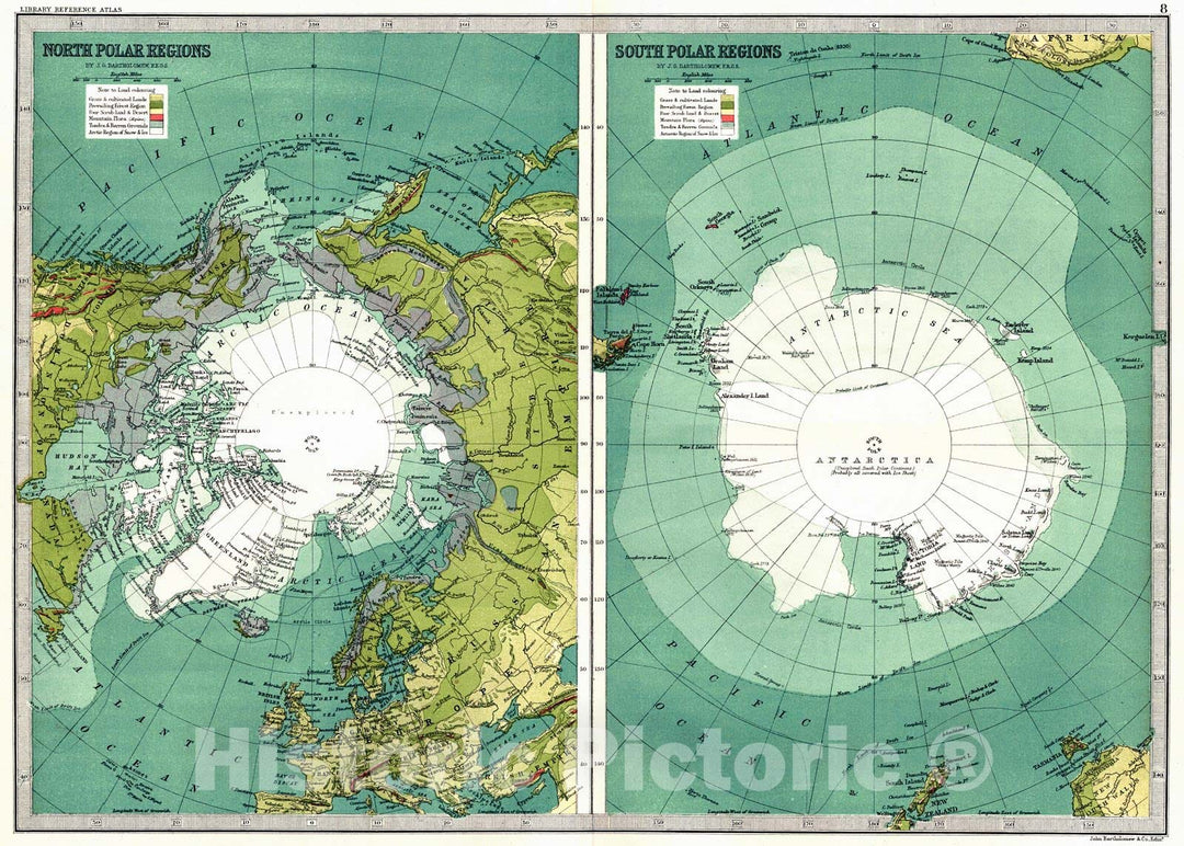 Historic Map : 1890 North Polar Regions, South Polar Regions  : Vintage Wall Art
