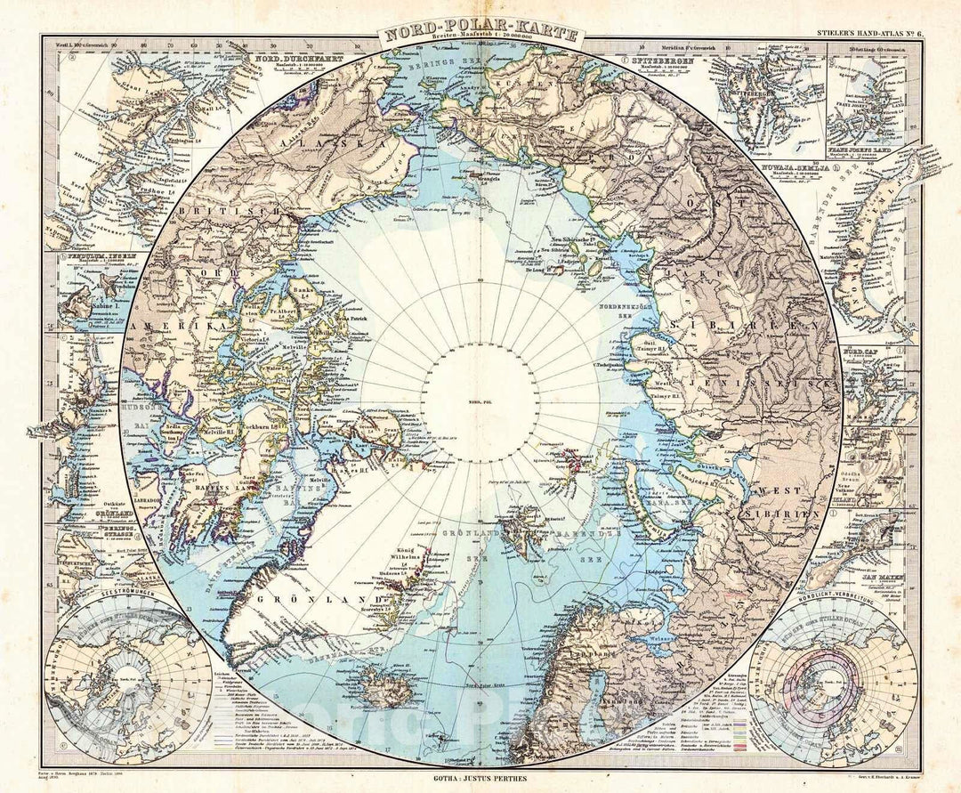 Historic Map : 1891 Nord Polar Karte : Vintage Wall Art