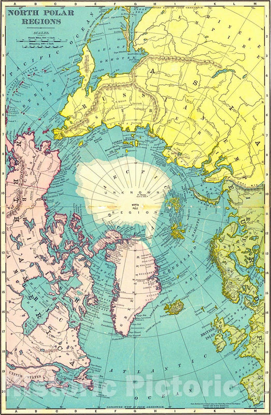 Historic Map : 1892 North Polar Regions : Vintage Wall Art
