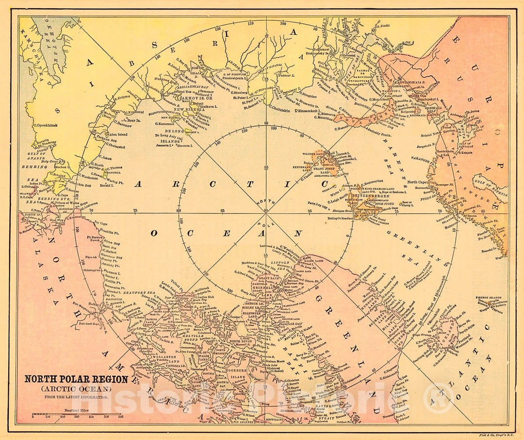 Historic Map : 1892 North Polar Region (Arctic Ocean) from the Latest Information : Vintage Wall Art