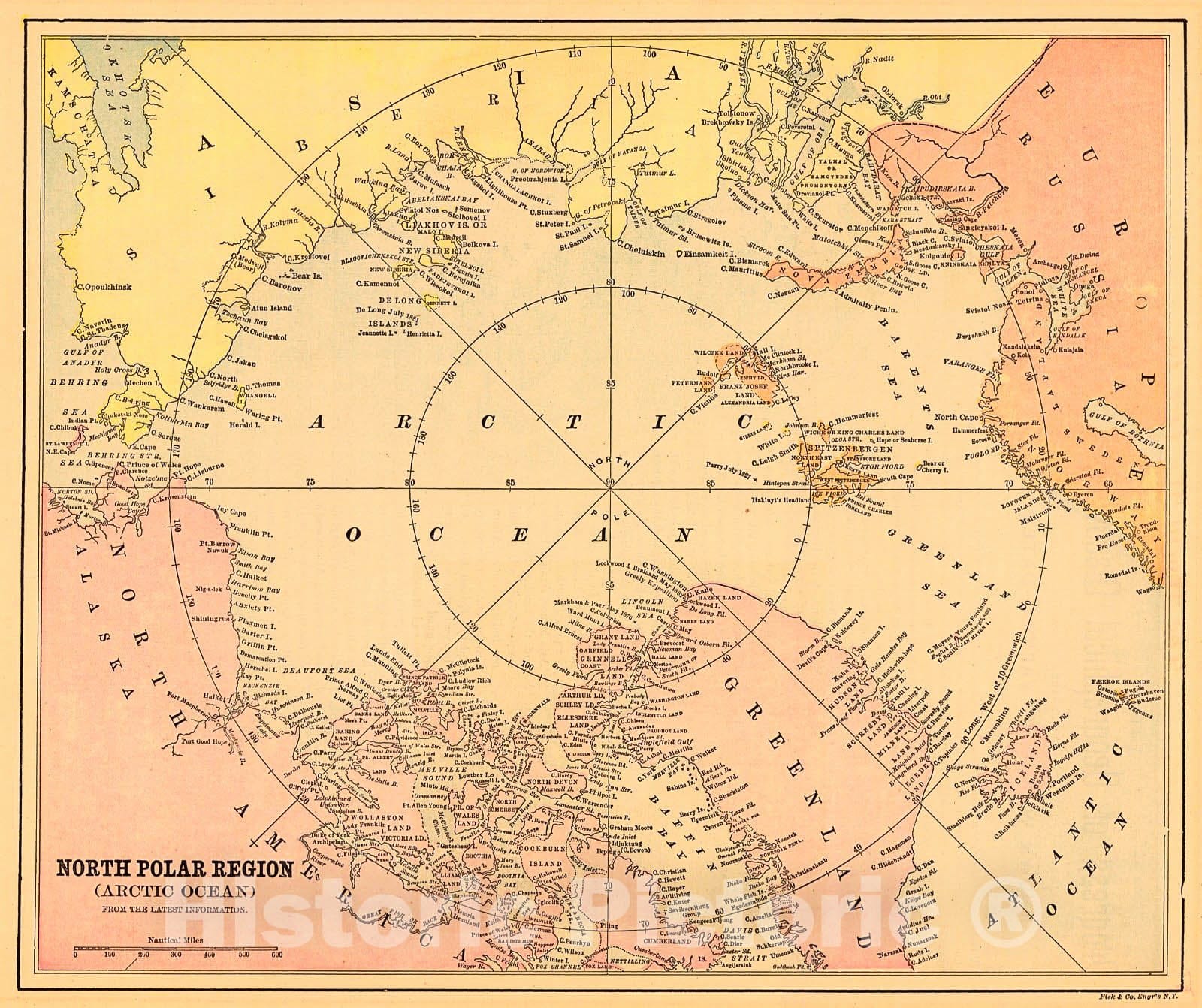 Historic Map : 1892 North Polar Region (Arctic Ocean) from the Latest Information : Vintage Wall Art