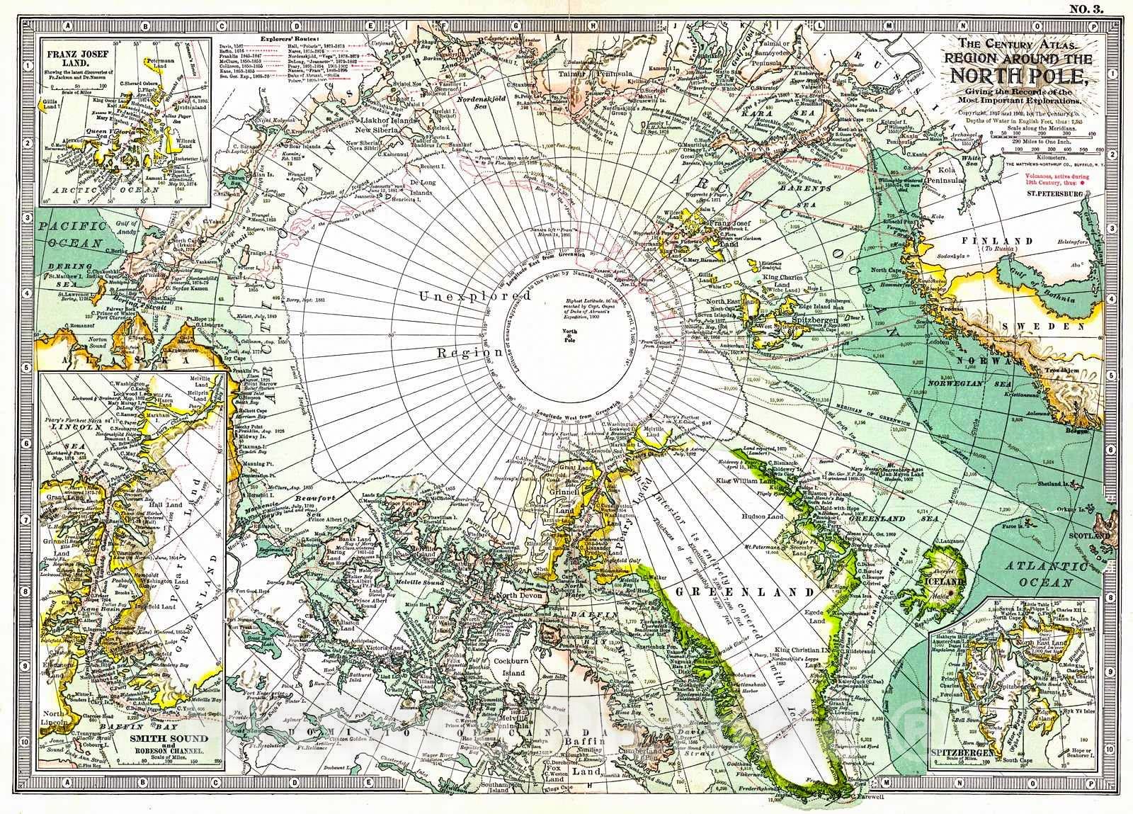 Historic Map : 1902 Region Around the North Pole : Vintage Wall Art