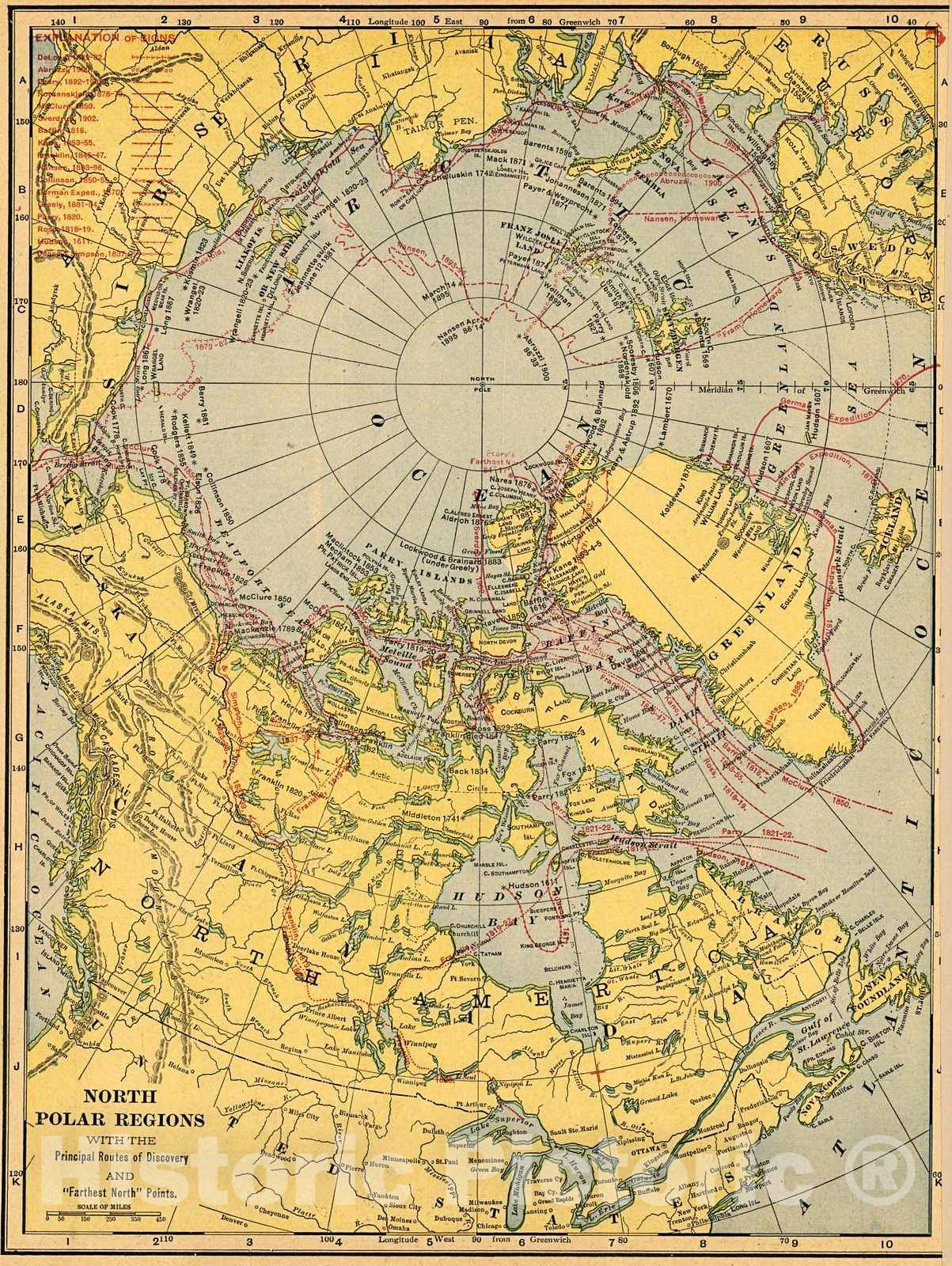 Historic Map : 1907 North Polar Regions : Vintage Wall Art