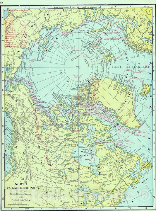 Historic Map : 1909 North Polar Regions : Vintage Wall Art