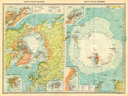 Historic Map : 1910 North Polar Regions, South Polar Regions  : Vintage Wall Art